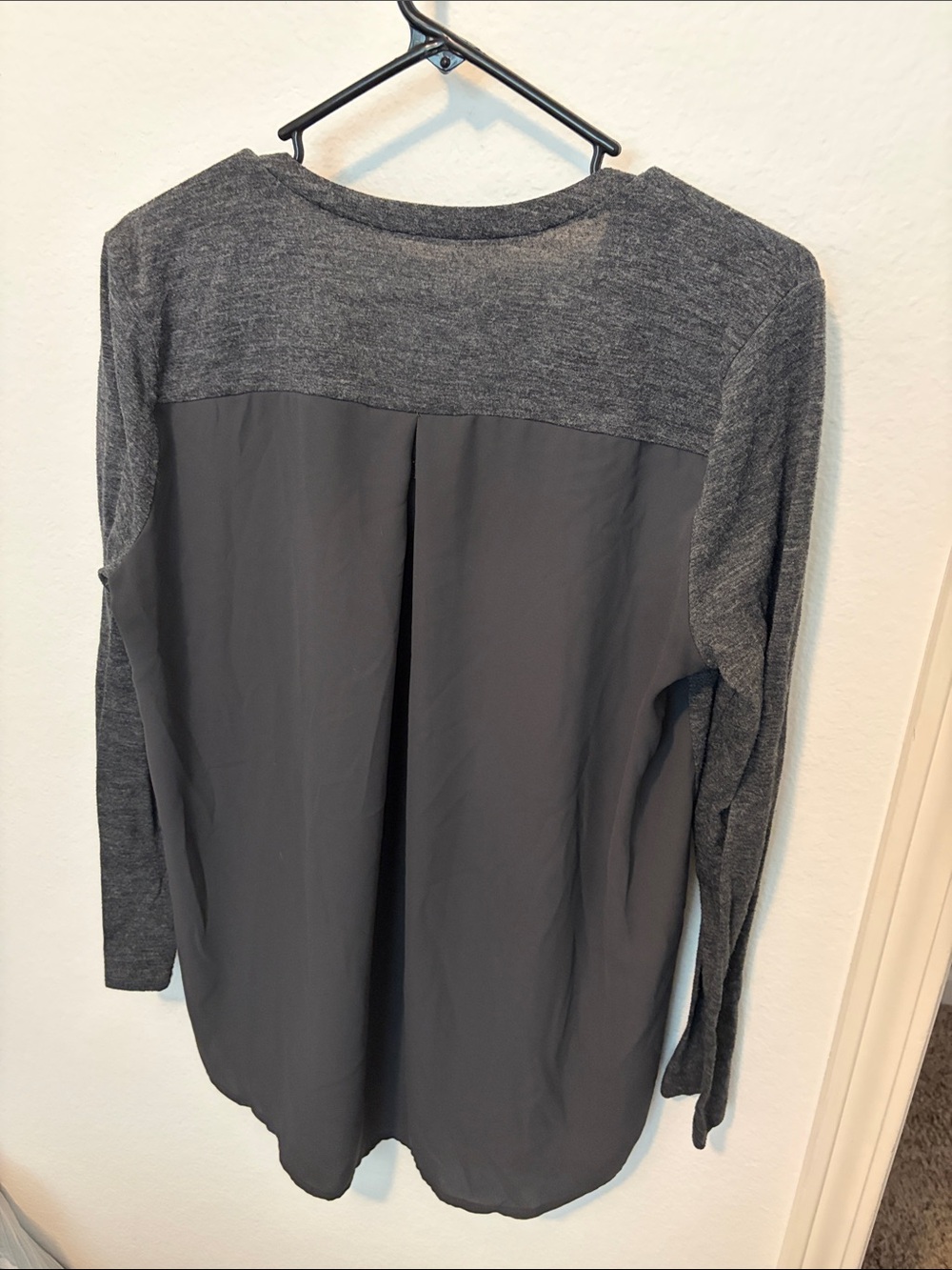 LOFT Charcoal Mixed-Media Long Sleeve Top
